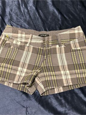 Hurley Plaid Brown and Yellow Women's Shorts